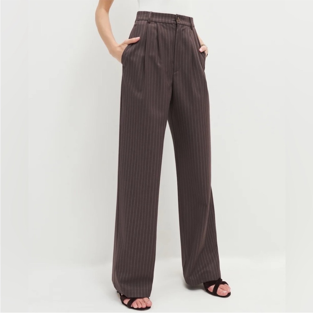 Reformation Brown Pinstripe Wide-Leg Trousers